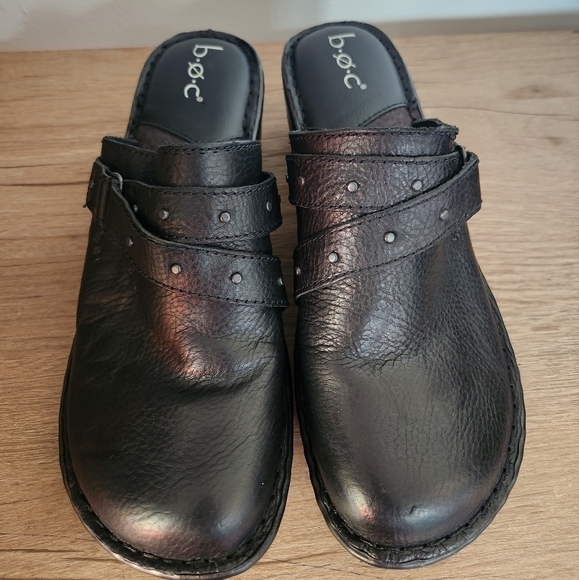 b.ø.c. Born Concept Black 100% Leather Women Slip On Clogs/Mule size 10M - Picture 12 of 13